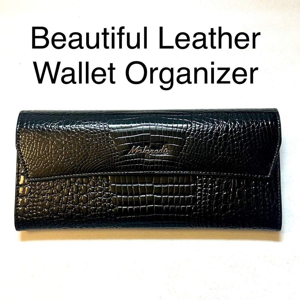 🖤 Beautiful Crocodile Leather Wallet Organizer Shiny Slim